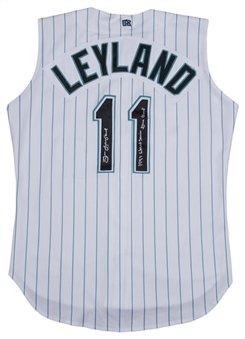 1997 Jim Leyland Game Used, Signed & Inscribed Florida Marlins Home Pinstripe Vest Worn During World Series Game 7 & Regular Season (Beckett)